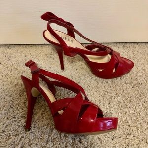 Guess Red Patent Leather Strappy Heel Size 8